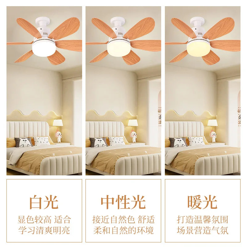Wood Grain Socket Fan Light with Remote Control 6 Blades Ceiling Fan Light for Living Room Study Household Home Lighting