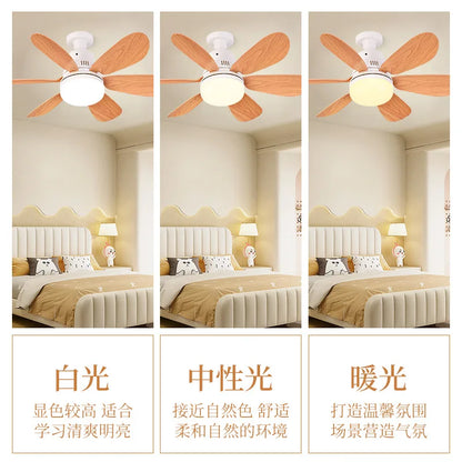 Wood Grain Socket Fan Light with Remote Control 6 Blades Ceiling Fan Light for Living Room Study Household Home Lighting
