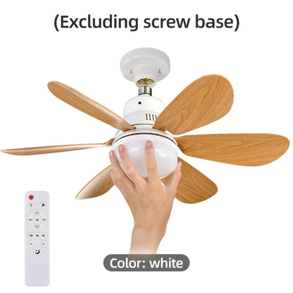Wood Grain Socket Fan Light with Remote Control 6 Blades Ceiling Fan Light for Living Room Study Household Home Lighting